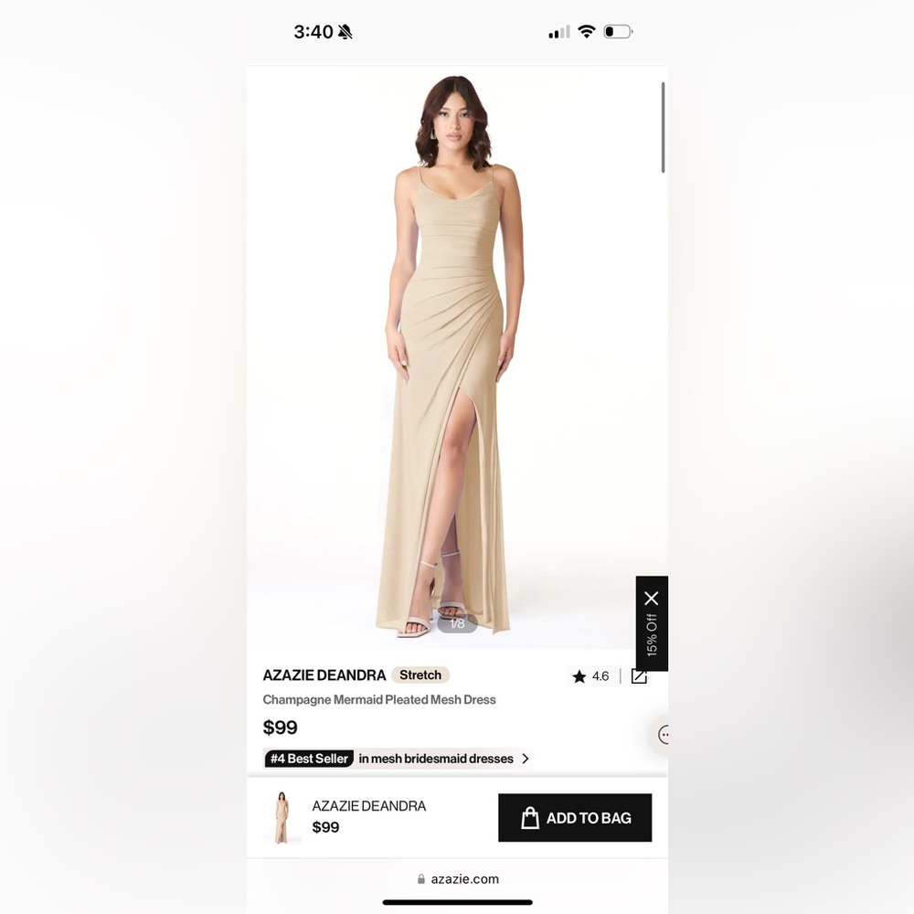 Champagne mermaid pleated mesh bridesmaid dress Azazie